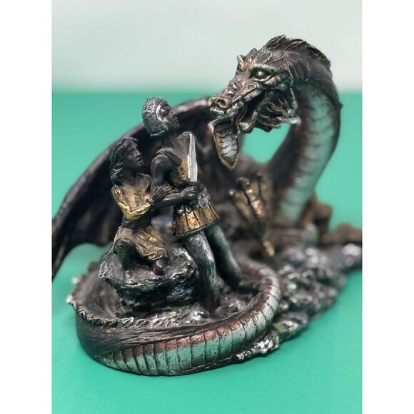 RARE Sinbad fighting a dragon Pewter Statue , Sinbad And The Dragon - Picture 3 of 8